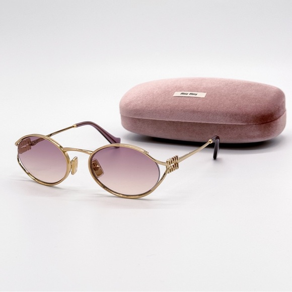NEW MIU MIU SMU 52Y 5AK06S GOLD MU52YS 5AK06S OVAL MU 52YS WOMEN SUNGLASSES - Picture 2 of 14
